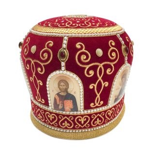 velvet mitre with lacquered icons pearls and semi-precious stones