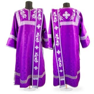 purple deacon vestment with silver lilies embroidery 