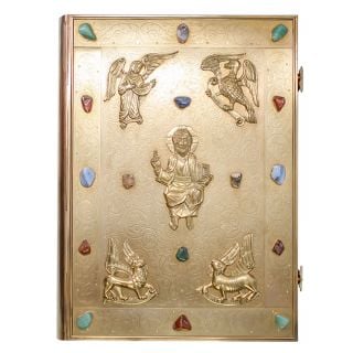 Brass Gospel Book Cover with seni-precious stones