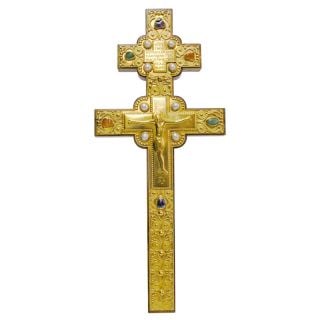 wooden cross with semi-precious stones and covered with electrotype