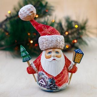 carved Santa with lantern