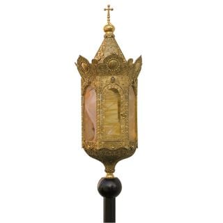 brass processional lantern with a cross
