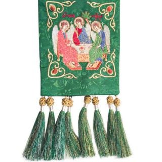 green bookmark with the Holy Trinity