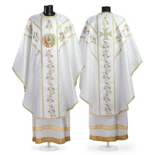 white chasuble with Holy Trinity Medallion