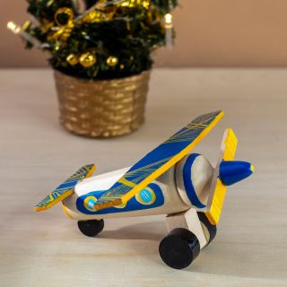 Wooden Toy Airplane for kids with hand-painted elements