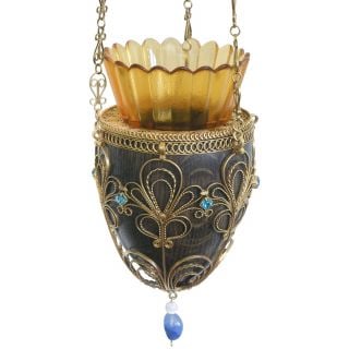 Hanging Vigil lamp with semi-precious stones with gilding