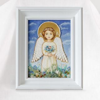 handmade from grounded semiprecious stones picture of an angel