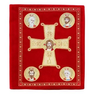 red velvet Bookcover for the Holy Gospel for Easter
