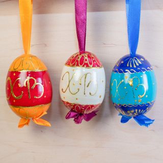 Christ Risen in Russian hand-painted wooden egg