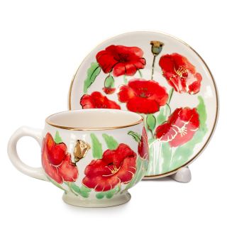 cup and saucer set poppy summer flower 
