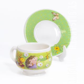 handmade ceramic cup and a saucer set for children