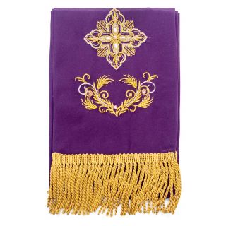 purple bookmark of coshibo with embroidered crops and cross and semi-precious stones
