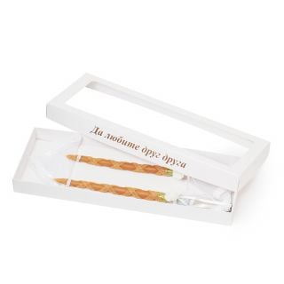 orthodox wedding accessories in a box with candles and towels