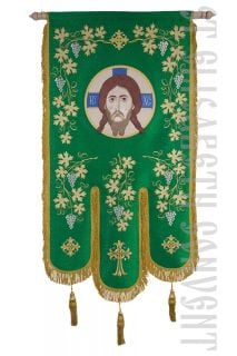green khorugv with an embroidered icon of the holy savior