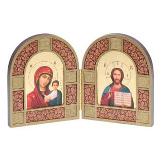 folding icon with icons of the Mother of God of Kazan and Savior with patterns