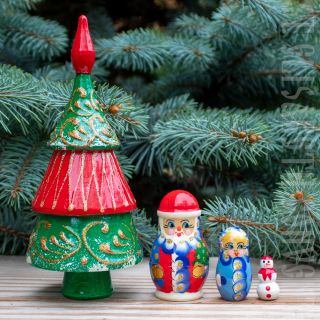 souvenir wooden Christmas Tree with Tinsel 