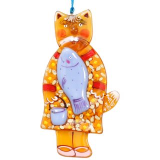 handmade glass pendant cat mother