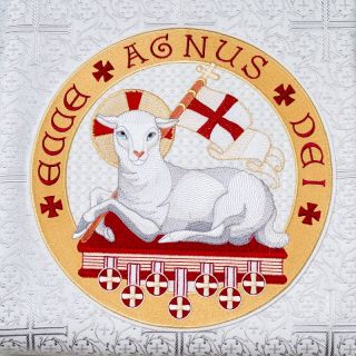 altar cloth with an embroidered lamb