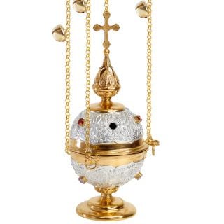 handmade silver censers with semi-precious stones and chain with bells