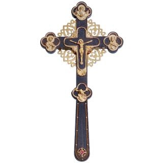Holy table cross black wood with semi-precious stones