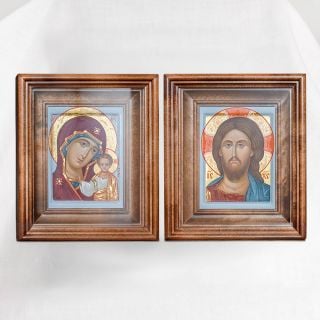 hand-painted wedding icon set of Jesus Christ and the Theotokos