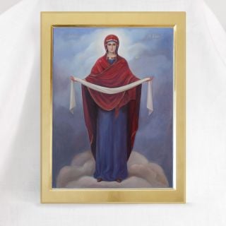 Protection of the Theotokos Icon made by hand with gold 