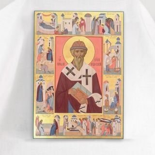 hand-painted icon of Saint Gennadius Archbishop of Novgorod with hallmarks life 