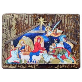 wooden graved icon of the Nativity of Christ