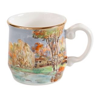 ceramic cup with hand-painted autumn design