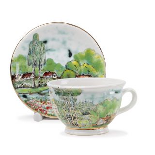 beautiful gift cup and saucer set with handmade paintinhs