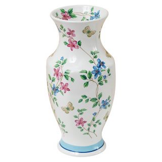 ceramic vase with flowers and butterflies inside and out