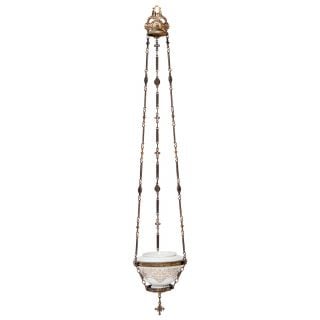 hanging ceramic vigil lamp with golden patterns