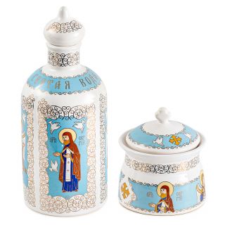 ceramic bottle for holy water and prosphora box of ceramic