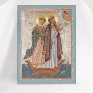 Hand-painted Icon of Ss Peter and Febronia of Murom with fish