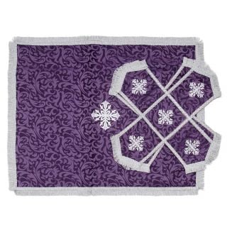 white embroidered chalice covers and veil with embroidered crosses