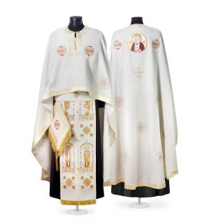 greek-style priest vestment with Seraphim of Sarov Medallion on the phelonion
