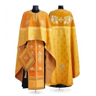 greek lenten vestment with silver-colored embroidered grapes and lilies