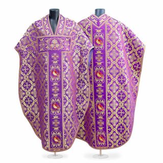 purple chasuble with embroidery with embroidered phoenixes
