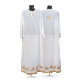 white coshibo priest sticharion with embroidery and galloon