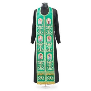green epitrachelion with embroidered ornament and icons