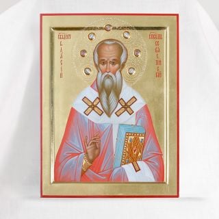 Saint Blaise the Bishop of Sebaste hand-painted con with semi-precious stones