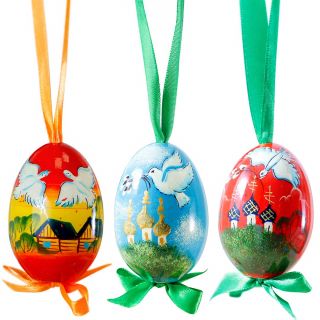 wooden easter egg with a ribbon