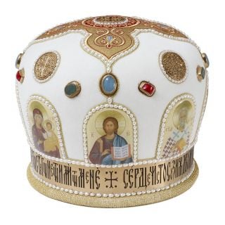 handmade mitre with handmade stones and pearls
