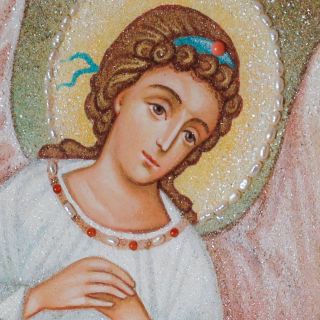 framed angel with pearls and semi-precious stones 