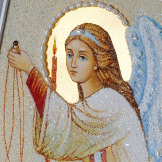 gemstones handmade icon with pearls