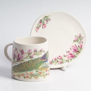 beautiful peacocks ceramic cup and a saucer set 