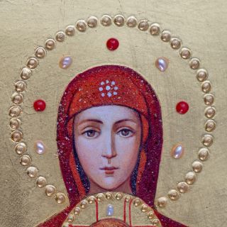 Icon of the Mother of God of Valamo from finely ground semiprecious stones