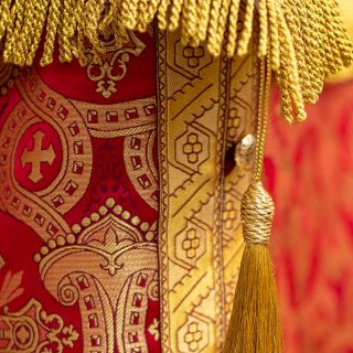 red and gold church brocade altar vestment