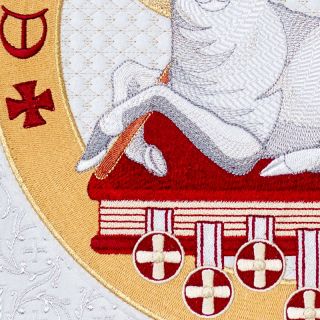 altar cloth with an embroidered lamb