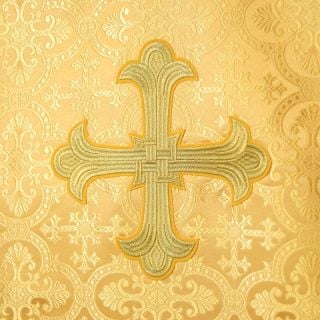 Gold Dossal Altar curtain with embroidered cross